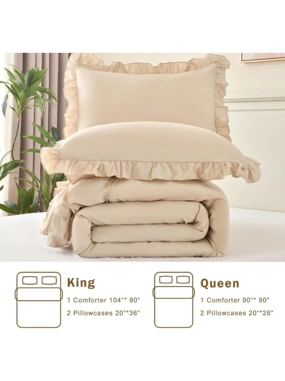 Cozy Pink Ruffle King Comforter Set | Shabby Chic Boho Bedding | 3PCS All-Season